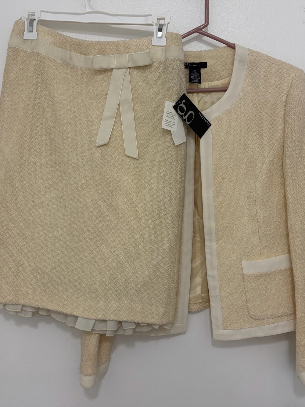 Signature Cream Bouclé Two-Piece Skirt Set with Satin Trim